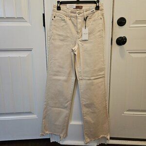 Judy Blue Destroyed Hem Straight Leg Jeans-Light Khaki